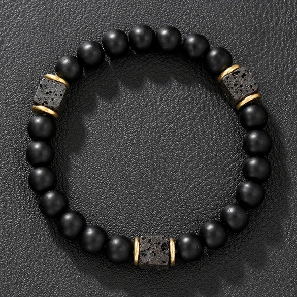 Bracelet Black Matte Volcanic Stone Geometric Handmade Unisex