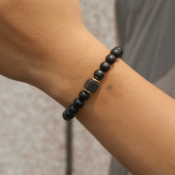 Bracelet Black Matte Volcanic Stone Geometric Handmade Unisex