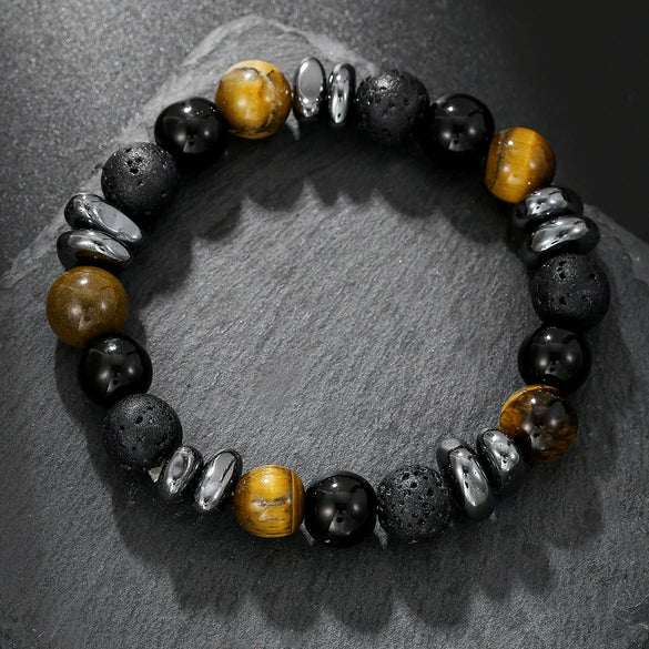 Bracelet Black Matte Volcanic Stone Geometric Handmade Unisex