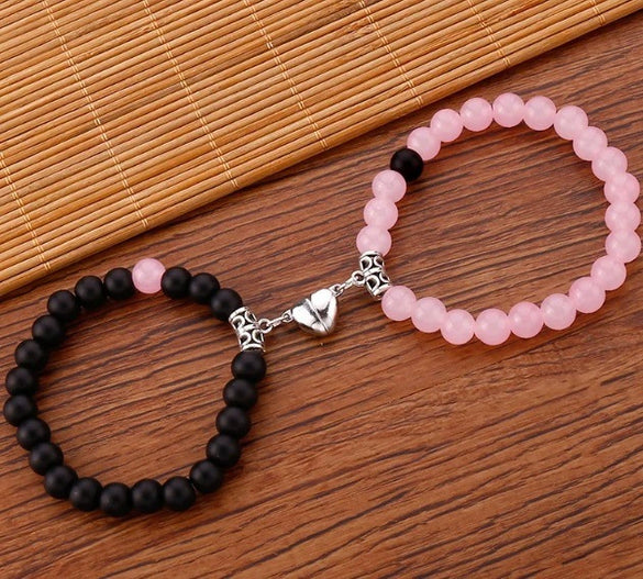 Bracelet Black Onyx White Cat's Eyes Beaded Snake Geometric Handmade Magnet Unisex