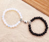 Bracelet Black Onyx White Cat's Eyes Beaded Snake Geometric Handmade Magnet Unisex
