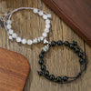 Bracelet Black Onyx White Cat's Eyes Beaded Snake Geometric Handmade Magnet Unisex