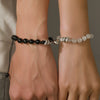 Bracelet Black Onyx White Cat's Eyes Beaded Snake Geometric Handmade Magnet Unisex