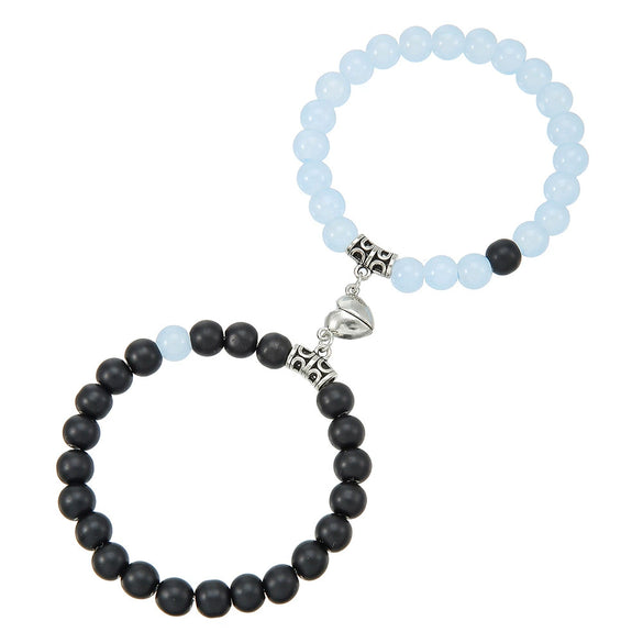 Bracelet Black Onyx White Cat's Eyes Beaded Snake Geometric Handmade Magnet Unisex