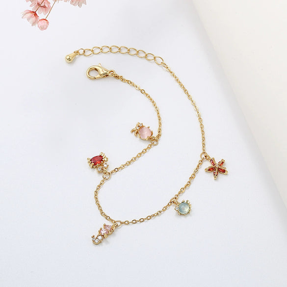 Bracelet Brass Copper Inlaid Zircon Animal Zodiac Style Real Gold Plated Jewelry For Women