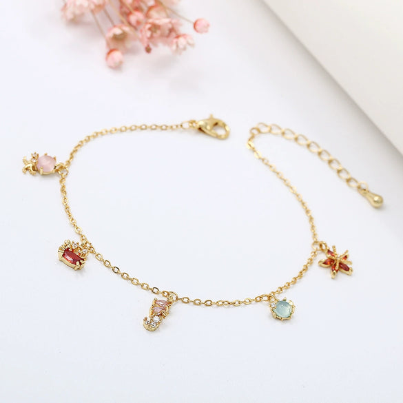 Bracelet Brass Copper Inlaid Zircon Animal Zodiac Style Real Gold Plated Jewelry For Women