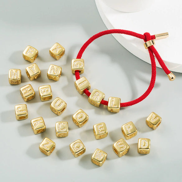 Bracelet Brass Letter Zircon Inlaid Women's