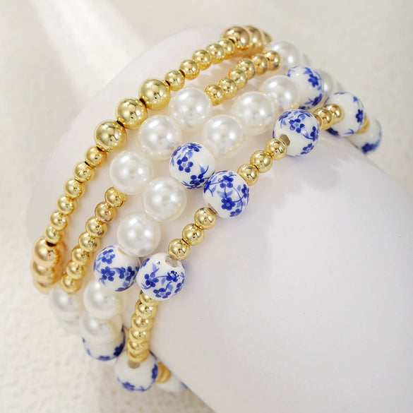 Bracelet Ccb Imitation Pearl Ceramic Geometric Handmade Unisex
