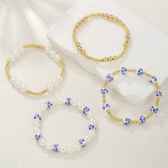 Bracelet Ccb Imitation Pearl Ceramic Geometric Handmade Unisex