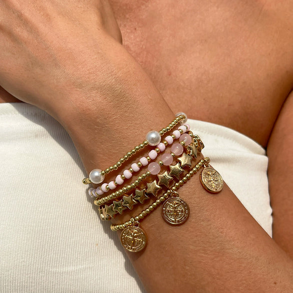 Bracelet Ccb Rice Beads Imitation Pearls Alloy Retro Geometric Star Electroplating Women's