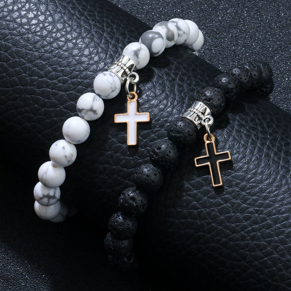 Bracelet Cinnabar Volcanic Stone Cross Pendant Handmade Trendy Unisex