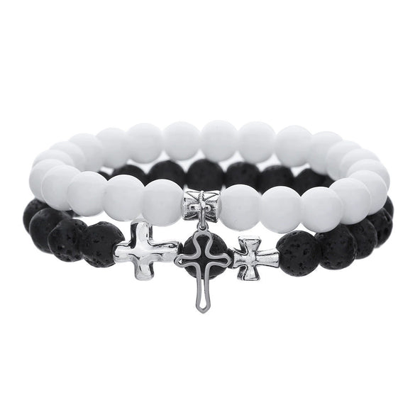 Bracelet Cinnabar Volcanic Stone Cross Pendant Handmade Trendy Unisex