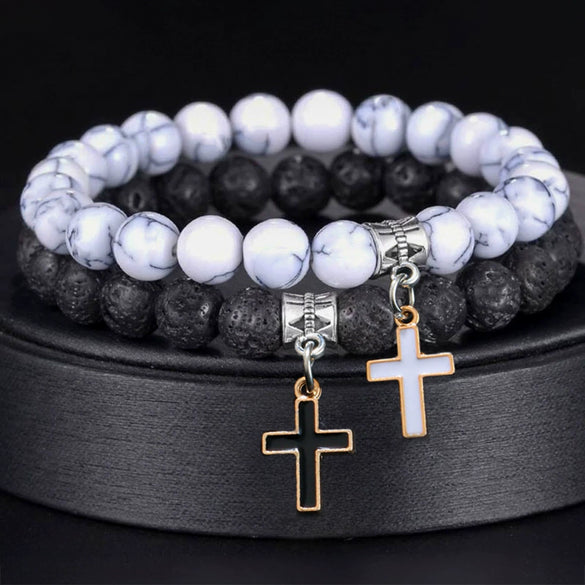 Bracelet Cinnabar Volcanic Stone Cross Pendant Handmade Trendy Unisex