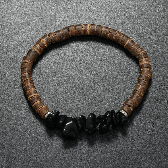 Bracelet Coconut Shell Turquoise Geometric Retro Handmade Unisex