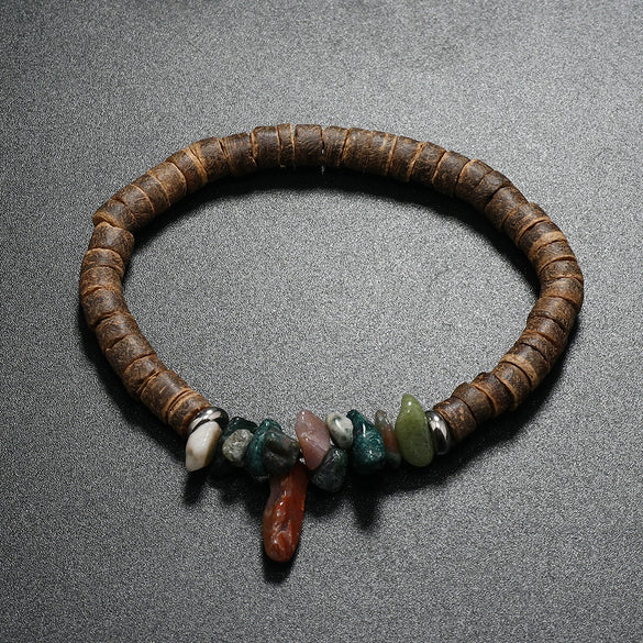 Bracelet Coconut Shell Turquoise Geometric Retro Handmade Unisex