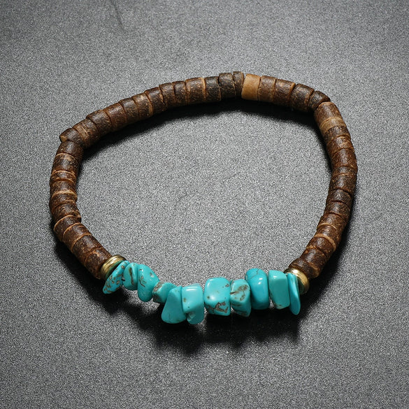 Bracelet Coconut Shell Turquoise Geometric Retro Handmade Unisex