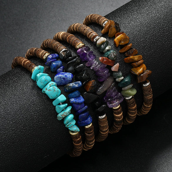 Bracelet Coconut Shell Turquoise Geometric Retro Handmade Unisex