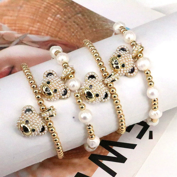Bracelet Copper Beads Microinlaid Pearl Gold Plated Animal Zodiac Electroplating Style For Women