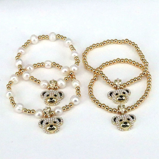 Bracelet Copper Beads Microinlaid Pearl Gold Plated Animal Zodiac Electroplating Style For Women