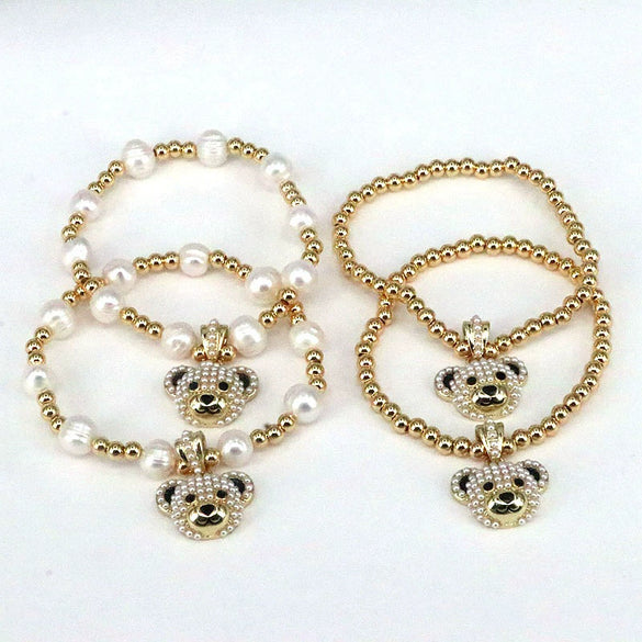 Bracelet Copper Beads Microinlaid Pearl Gold Plated Animal Zodiac Electroplating Style For Women