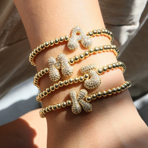 Bracelet Copper Electroplating Letters Numbers Text Beaded Rope Women's