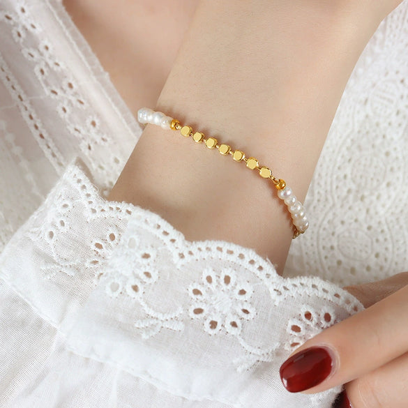 Bracelet Copper Freshwater Pearl Geometric Electroplating Women's Jewelry