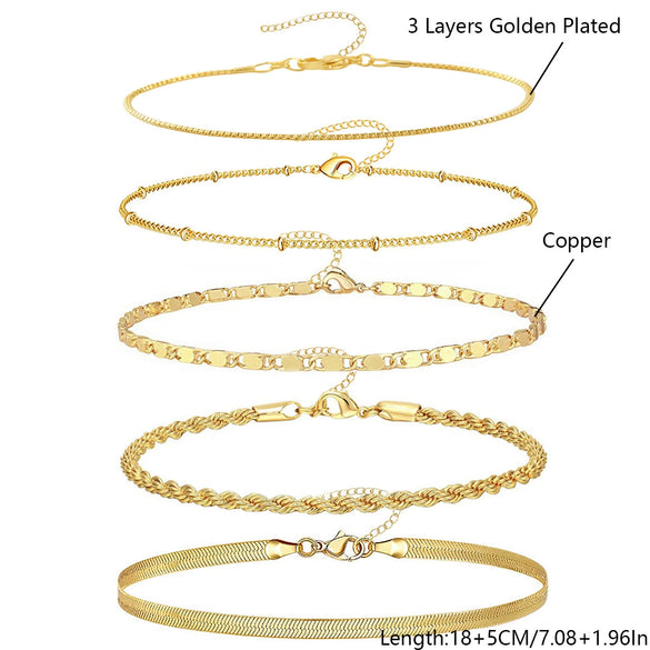 Bracelet Copper Gold Plated Geometric Twist Multilayer Chain Unisex