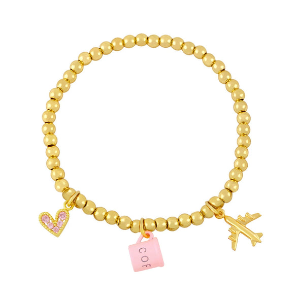 Bracelet Copper Goldplated Artificial Gemstones Semiprecious Stones Heart Pendant