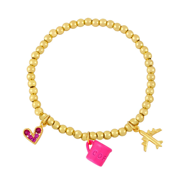 Bracelet Copper Goldplated Artificial Gemstones Semiprecious Stones Heart Pendant