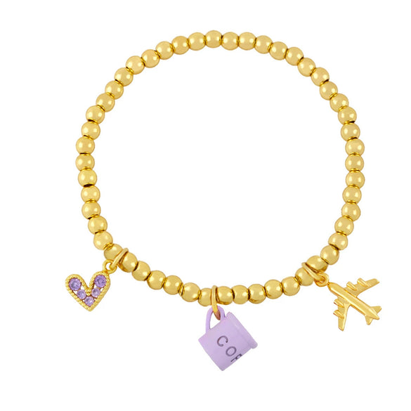 Bracelet Copper Goldplated Artificial Gemstones Semiprecious Stones Heart Pendant