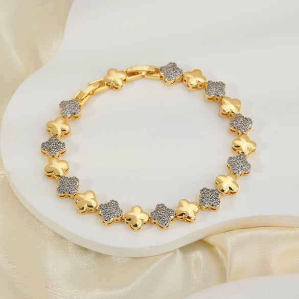Bracelet Copper Heart Shape Geometric Leaf Inlaid Zirconium Electroplating Women
