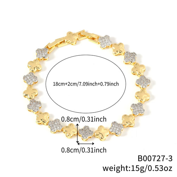 Bracelet Copper Heart Shape Geometric Leaf Inlaid Zirconium Electroplating Women