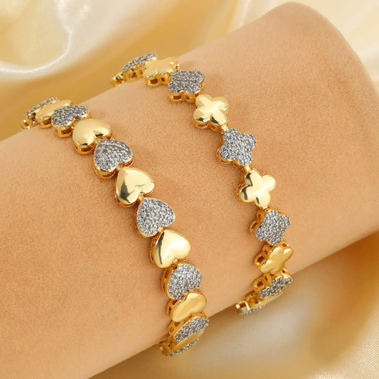 Bracelet Copper Heart Shape Geometric Leaf Inlaid Zirconium Electroplating Women