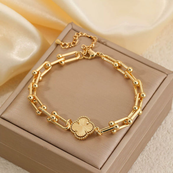 Bracelet Copper Heart Shape Geometric Leaf Inlaid Zirconium Electroplating Women