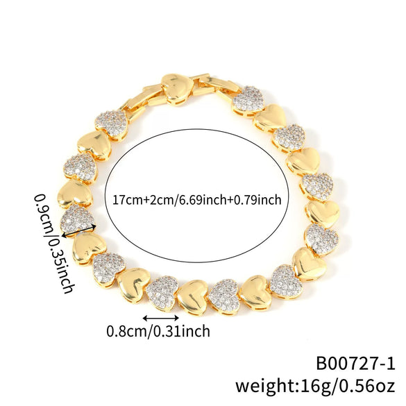 Bracelet Copper Heart Shape Geometric Leaf Inlaid Zirconium Electroplating Women