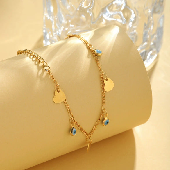 Bracelet Copper Heartshaped Handmade Evil Eye Couple Student Style