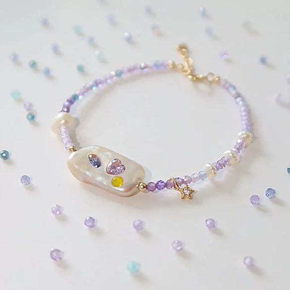 Bracelet Copper Imitation Pearls Star Heart Shape Electroplating Minimalist