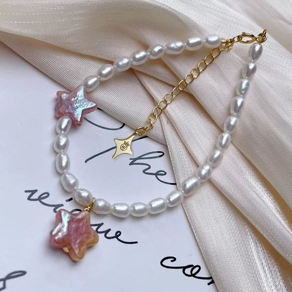 Bracelet Copper Imitation Pearls Star Heart Shape Electroplating Minimalist