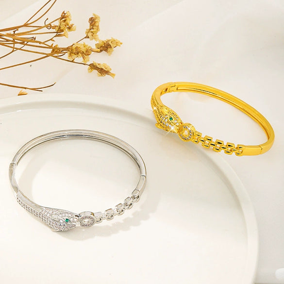 Bracelet Copper Inlaid Zircon Leopard Style Electroplated