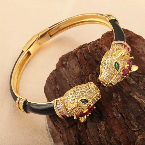 Bracelet Copper Light Luxury Animals Black Panther Electroplated Microinlaid Zircon