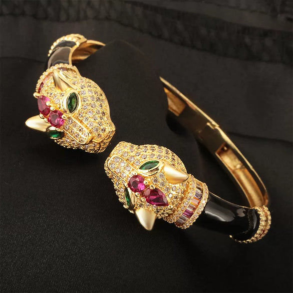 Bracelet Copper Light Luxury Animals Black Panther Electroplated Microinlaid Zircon