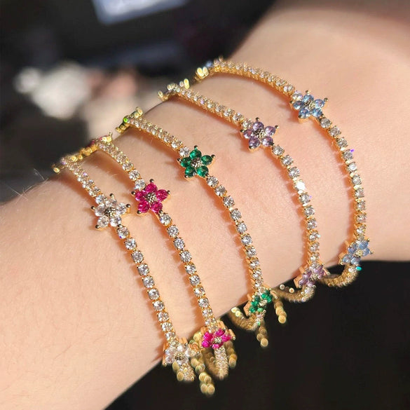 Bracelet Copper Multicolor Fivepetal Flower Zircon Inlaid Fashion Women's