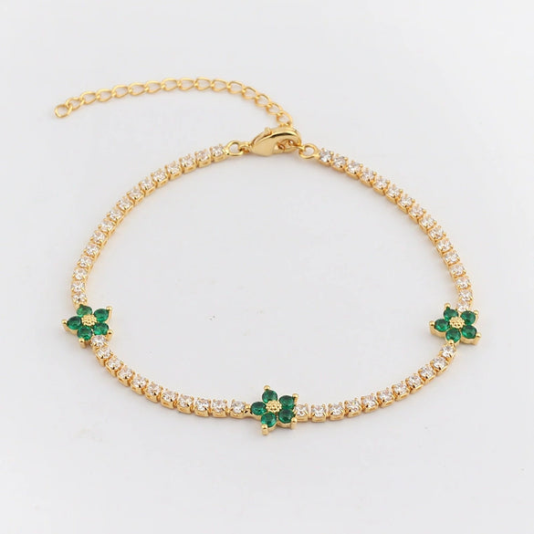 Bracelet Copper Multicolor Fivepetal Flower Zircon Inlaid Fashion Women's