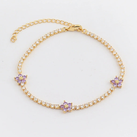 Bracelet Copper Multicolor Fivepetal Flower Zircon Inlaid Fashion Women's