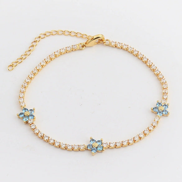 Bracelet Copper Multicolor Fivepetal Flower Zircon Inlaid Fashion Women's