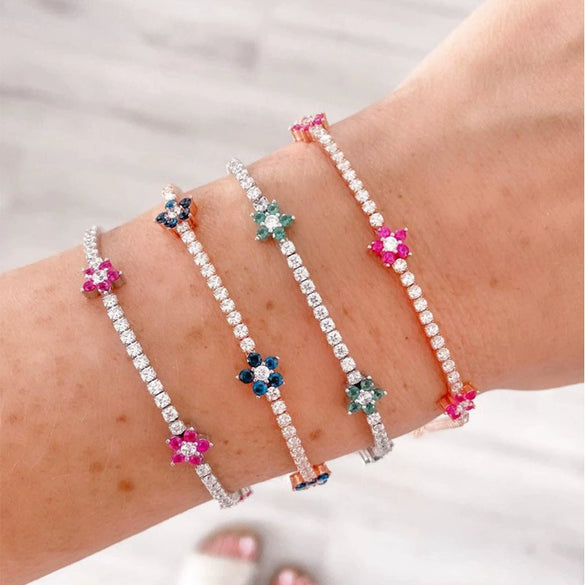 Bracelet Copper Multicolor Fivepetal Flower Zircon Inlaid Fashion Women's