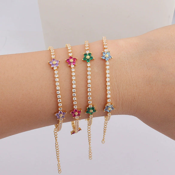 Bracelet Copper Multicolor Fivepetal Flower Zircon Inlaid Fashion Women's