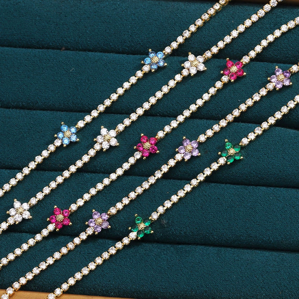Bracelet Copper Multicolor Fivepetal Flower Zircon Inlaid Fashion Women's