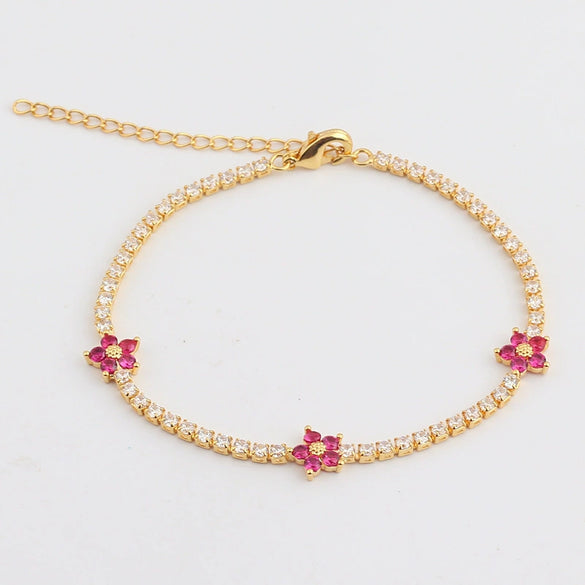 Bracelet Copper Multicolor Fivepetal Flower Zircon Inlaid Fashion Women's