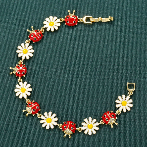 Bracelet Copper Oil Dripping Small Daisy Petal Animal Zodiac Flower Style For Women